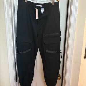 Fashion Nova Men Black On The Run Cargo Straps Pants SZ L